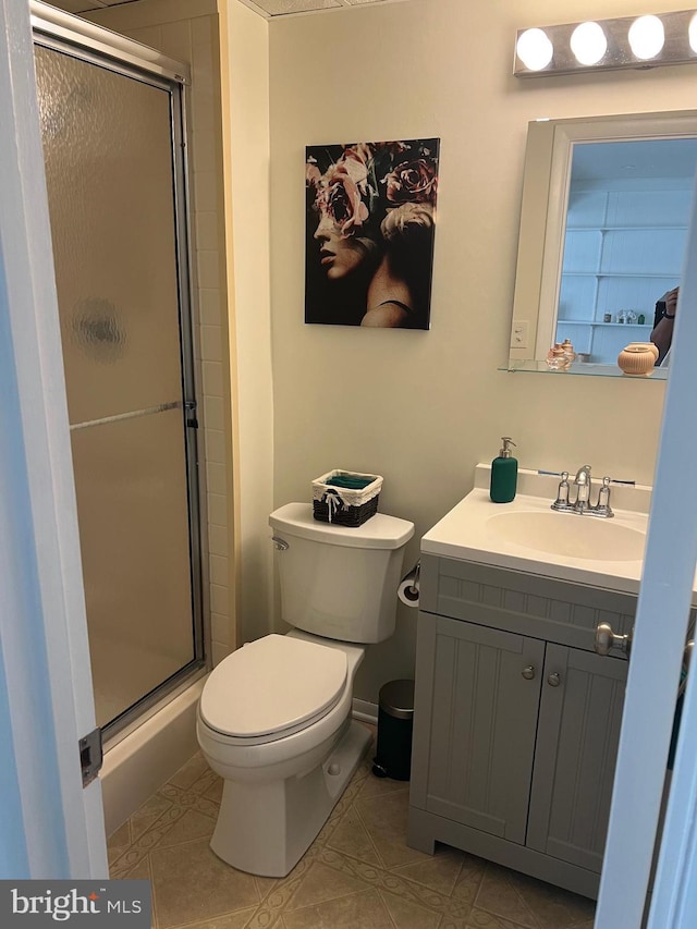 8107 Orville St, Alexandria, VA 22309 - full bathroom featuring toilet, vanity, tile patterned flooring, and a stall shower