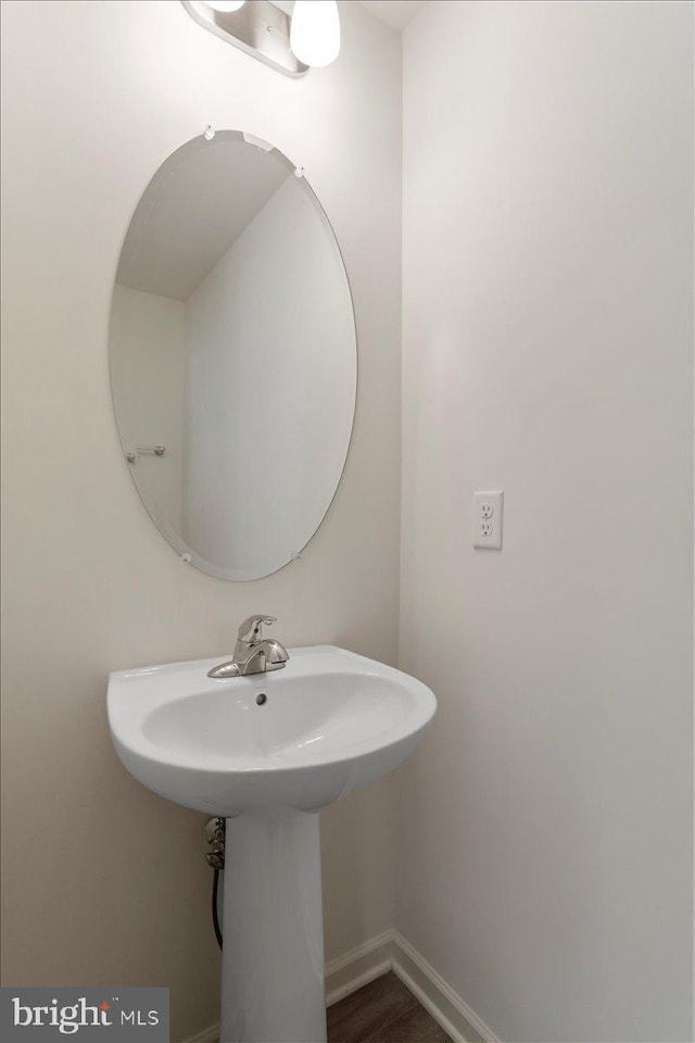 bathroom with wood-type flooring