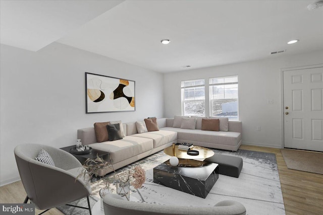 living room featuring light wood-type flooring