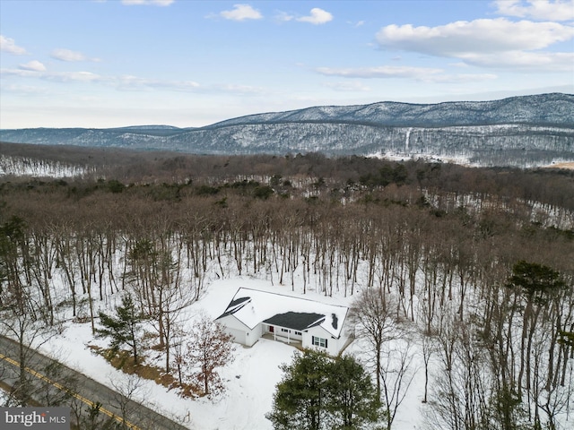 snowy aerial view featuring a mountain view