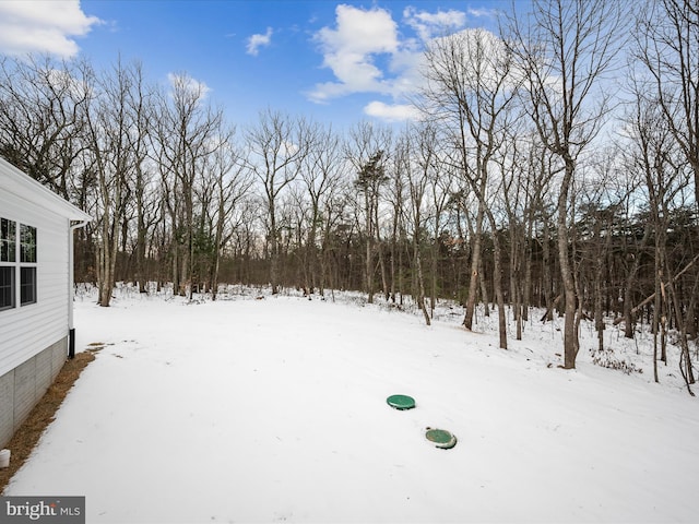 view of yard covered in snow