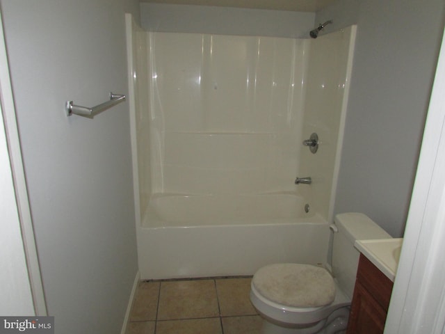 full bathroom with toilet, tile patterned flooring, vanity, and bathtub / shower combination