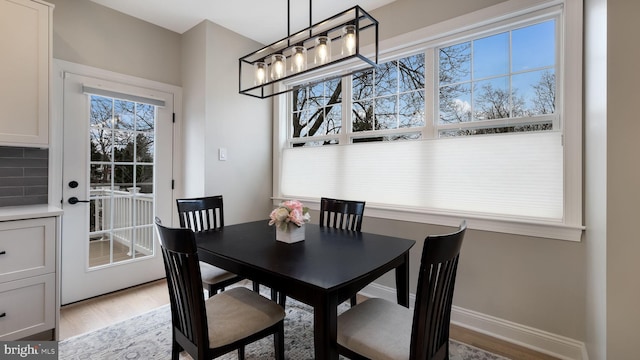 dining room with light wood-type flooring and a wealth of natural light