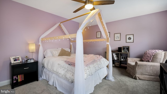 bedroom featuring carpet flooring and ceiling fan