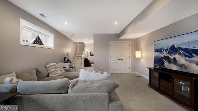 living room with light carpet