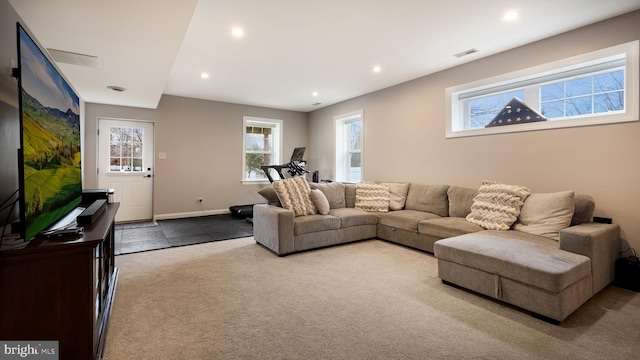 living room with light carpet