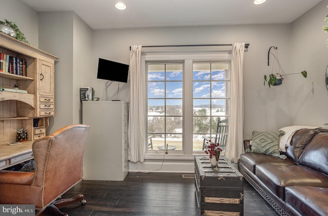 home office featuring dark hardwood / wood-style floors