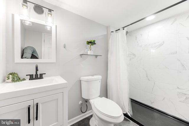 full bathroom featuring toilet, vanity, and shower / bath combination with curtain