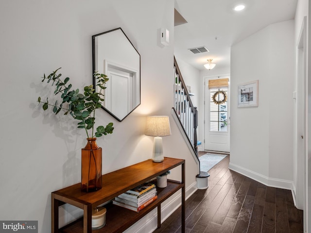 entrance foyer with dark wood-type flooring