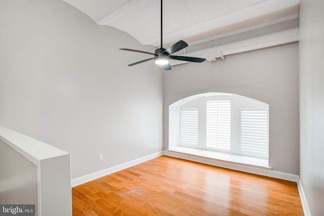 empty room featuring ceiling fan and light hardwood / wood-style floors