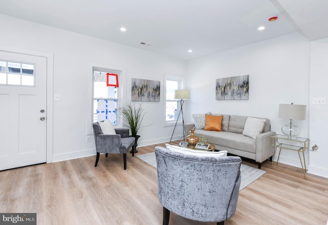 living room with light hardwood / wood-style floors