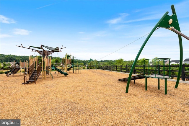 community jungle gym with fence