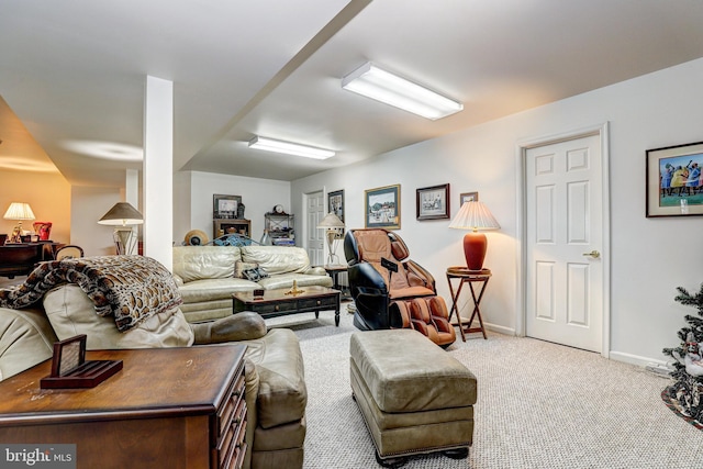 living room with light carpet