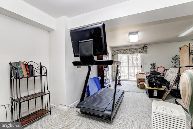 exercise area with carpet floors