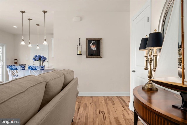 living room featuring light wood-type flooring