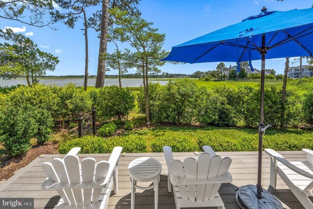 view of patio featuring a water view