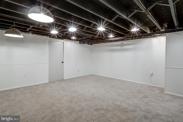 basement featuring carpet flooring