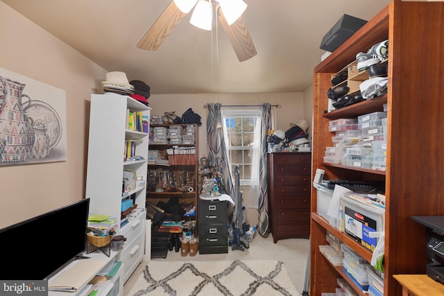 office area with ceiling fan