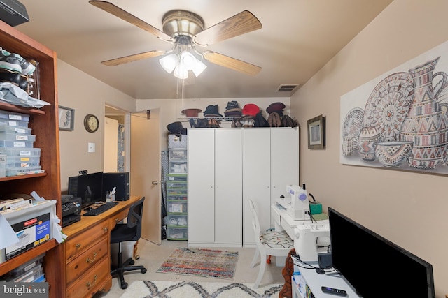 office area featuring ceiling fan