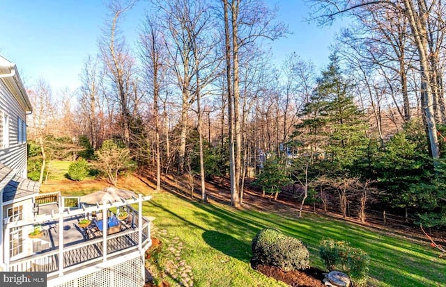 view of yard featuring a wooden deck