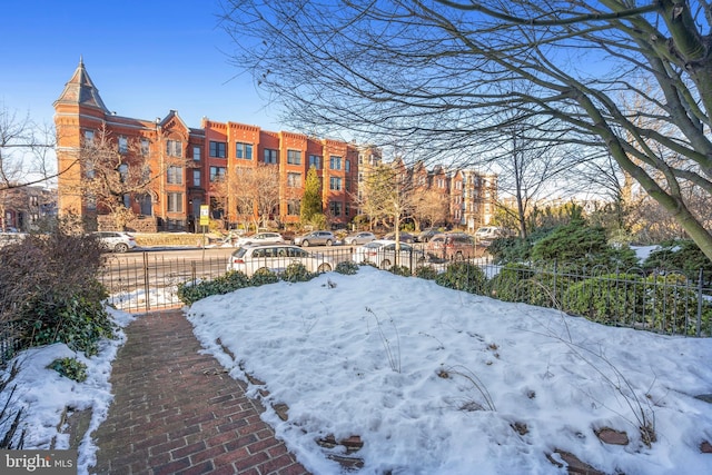 view of yard layered in snow