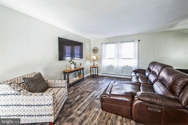 living room featuring hardwood / wood-style floors and a baseboard radiator