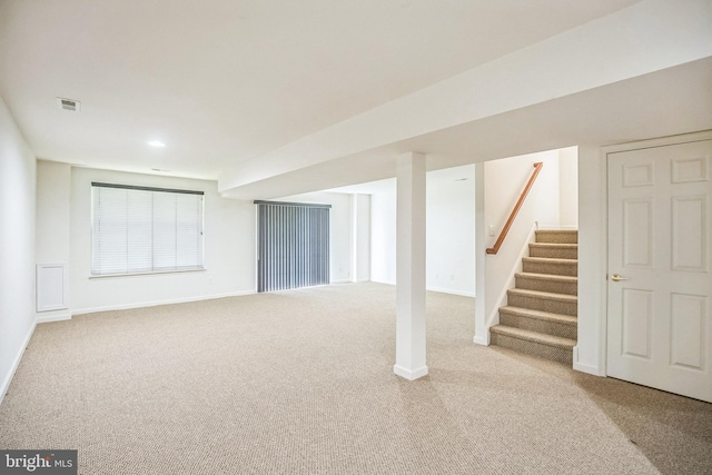 basement with carpet flooring