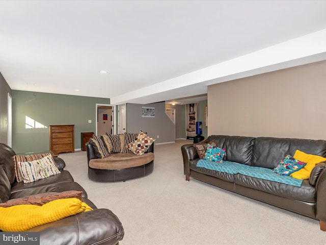 living room with light colored carpet