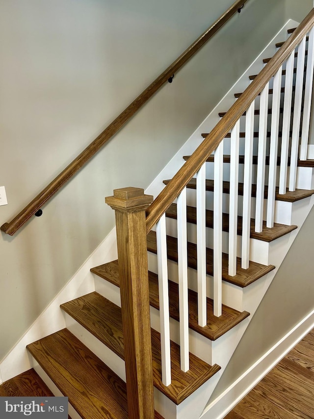 staircase featuring wood-type flooring