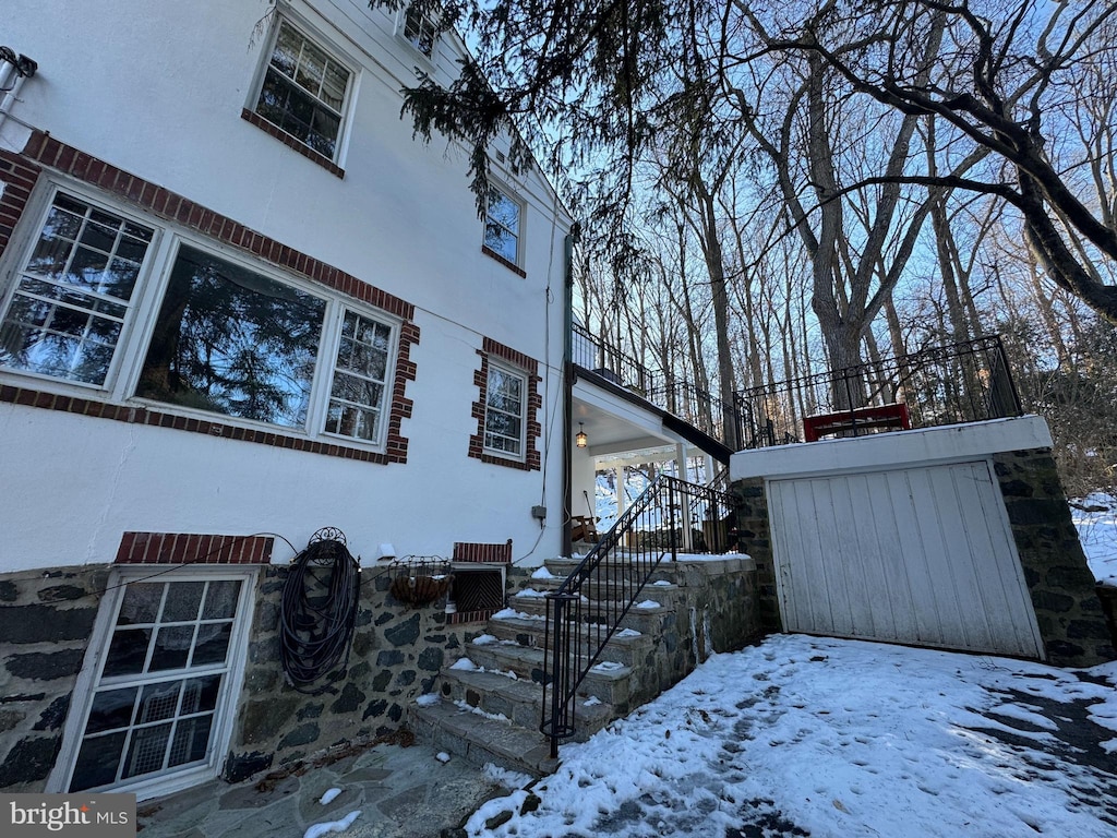 view of snow covered property