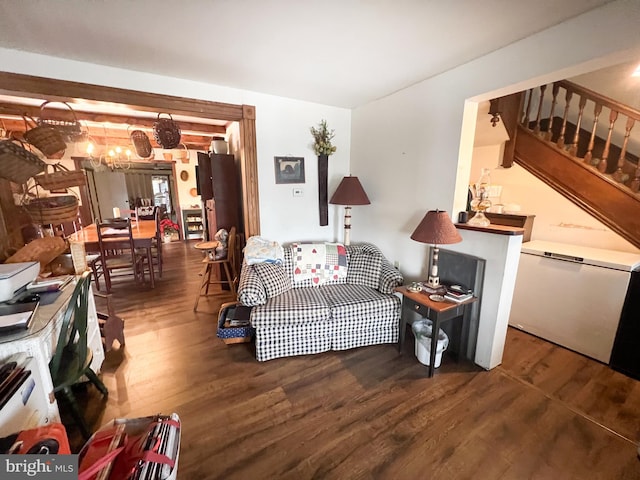 living room featuring dark hardwood / wood-style flooring