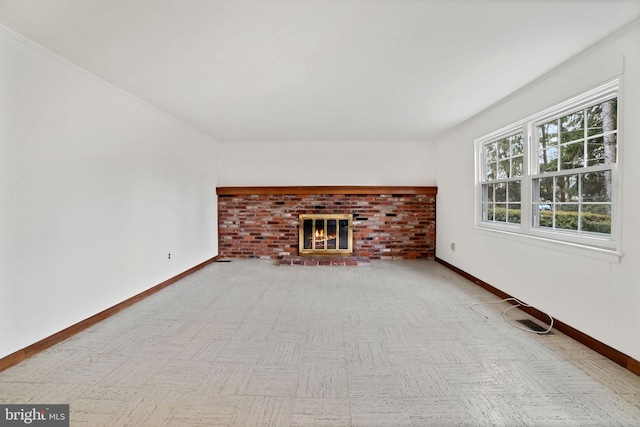 unfurnished living room with a fireplace