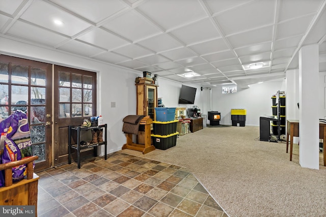 basement featuring carpet