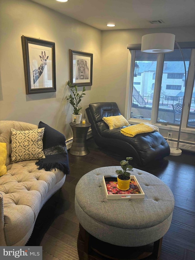 living room featuring dark hardwood / wood-style flooring