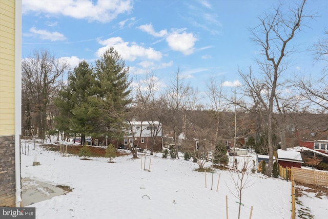 view of yard layered in snow