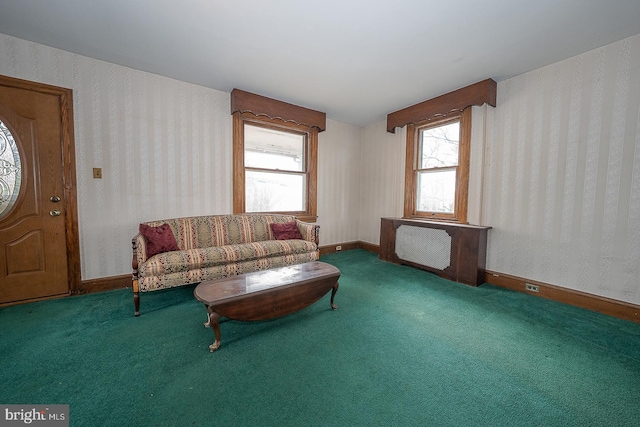 living room with carpet flooring