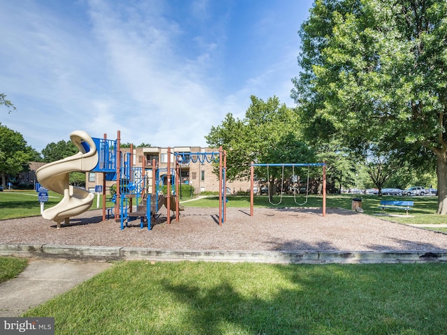 view of play area featuring a yard