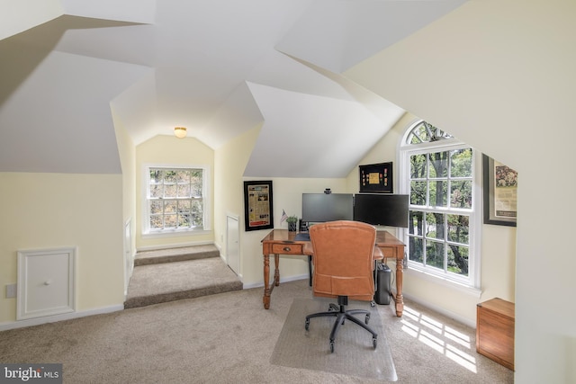 4901 Stillwell Ave, Alexandria, VA 22309 - home office with lofted ceiling, carpet flooring, and a healthy amount of sunlight