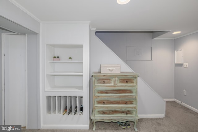 4901 Stillwell Ave, Alexandria, VA 22309 - staircase with carpet floors, crown molding, and baseboards