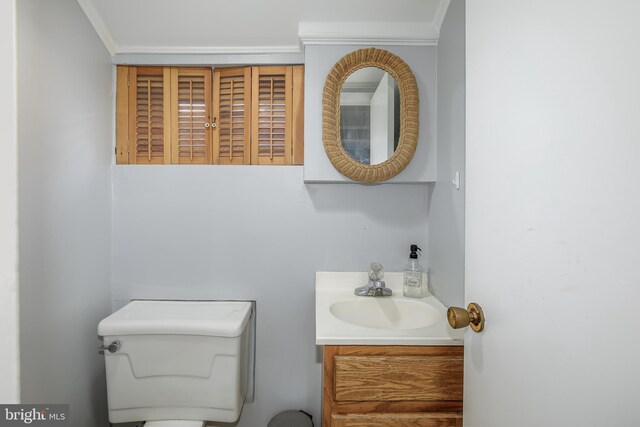 4901 Stillwell Ave, Alexandria, VA 22309 - half bath with vanity, ornamental molding, and toilet