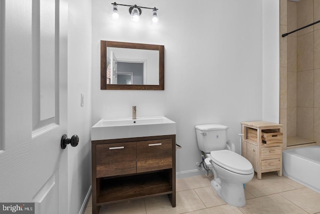 full bathroom featuring toilet, shower / bath combination, tile patterned floors, and vanity