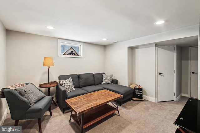 living room with light carpet