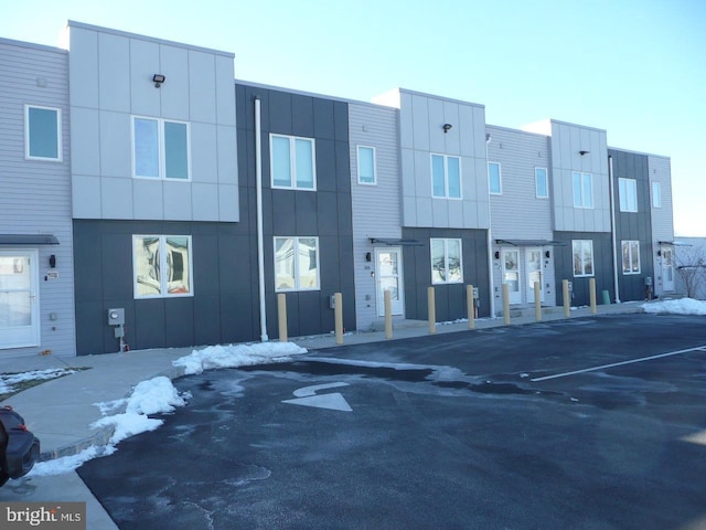 view of snow covered building