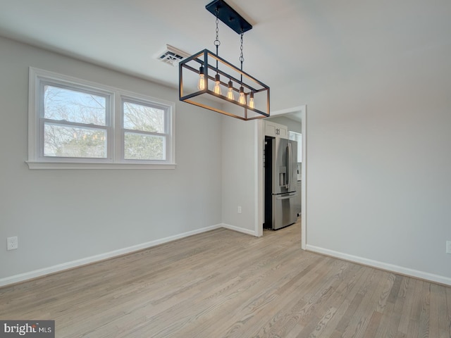 unfurnished dining area featuring light hardwood / wood-style flooring