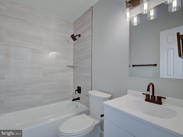 full bathroom with toilet, vanity, and bathtub / shower combination