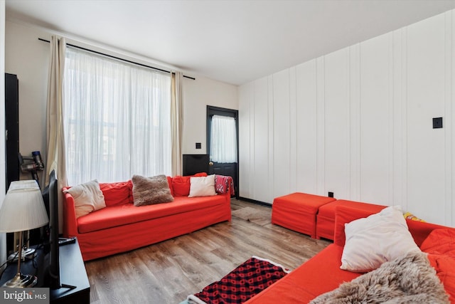 living room featuring light wood-type flooring