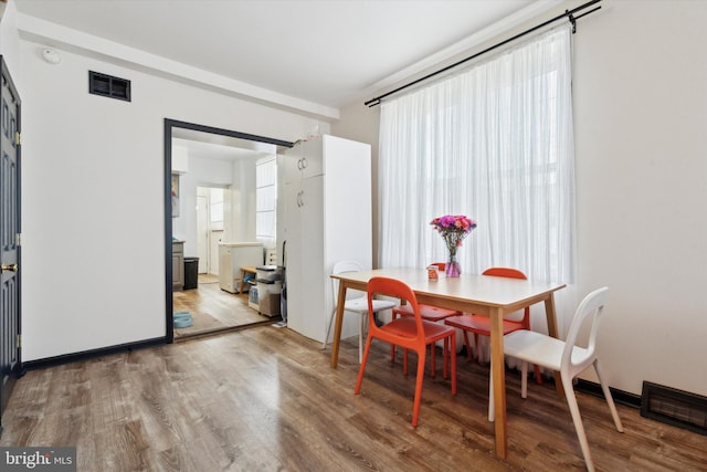 dining room with a wealth of natural light and wood-type flooring