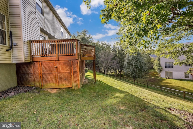 view of yard featuring a wooden deck