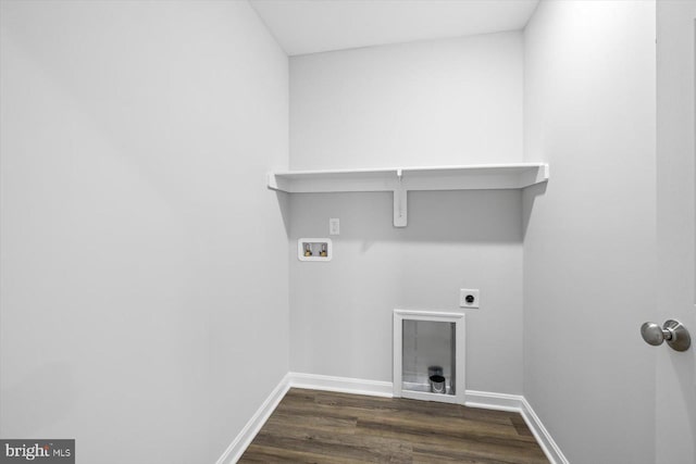 washroom with electric dryer hookup, dark hardwood / wood-style floors, and washer hookup