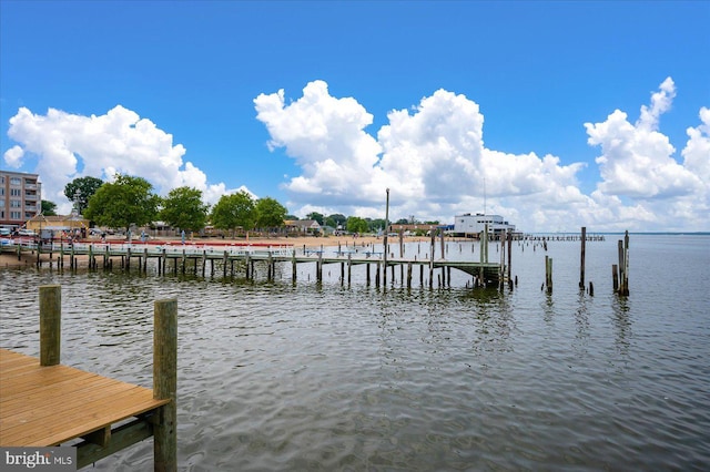 view of dock with a water view